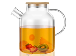 Vaso de Vidro de 1800ml com Tampa e Alça Multifuncionais de Bambu Resistente Ao Calor. MDUG