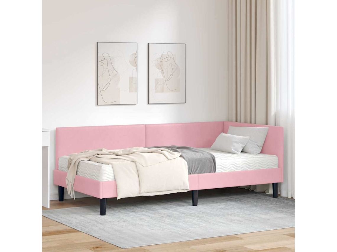 Vidaxl Estrutura de Cama de Canto com Colchão 2 Pcs Cinzeto Veludo