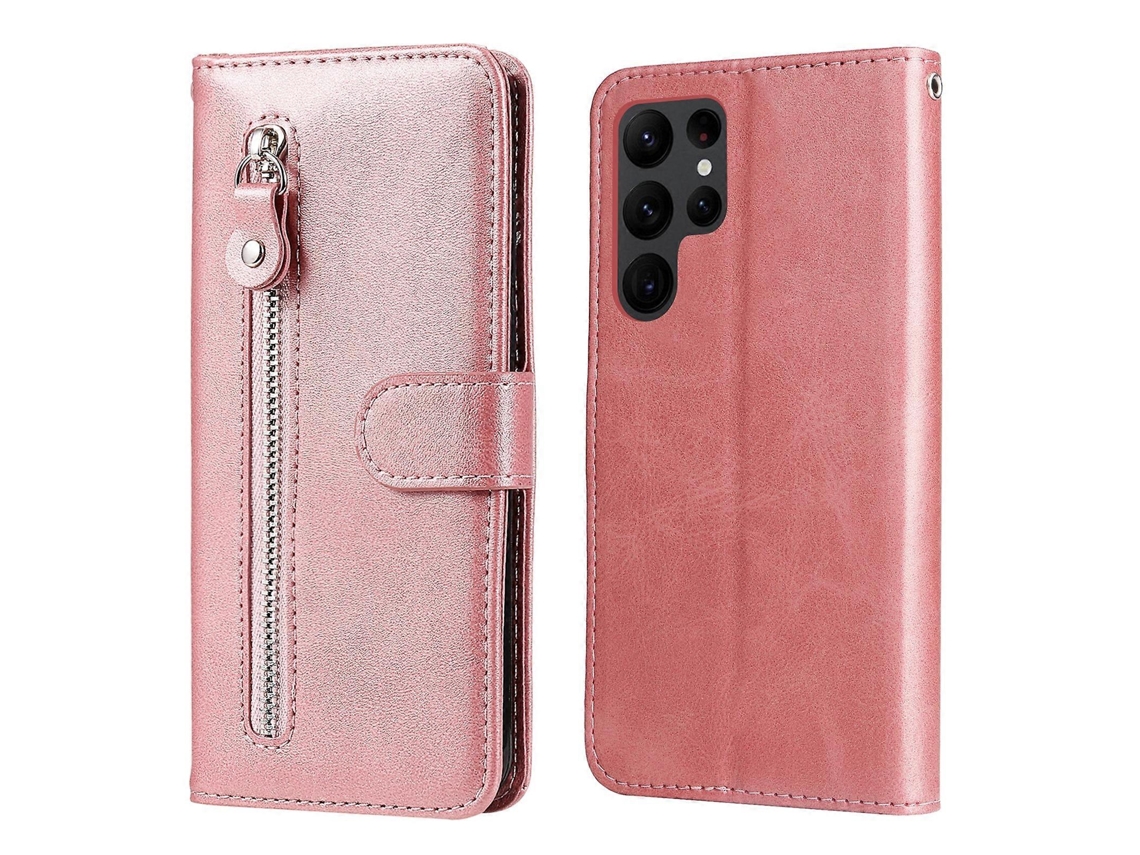 Capa De Celular Em Couro Com Textura De Bezerro E Zíper Para Samsung Galaxy S23 Ultra 5g