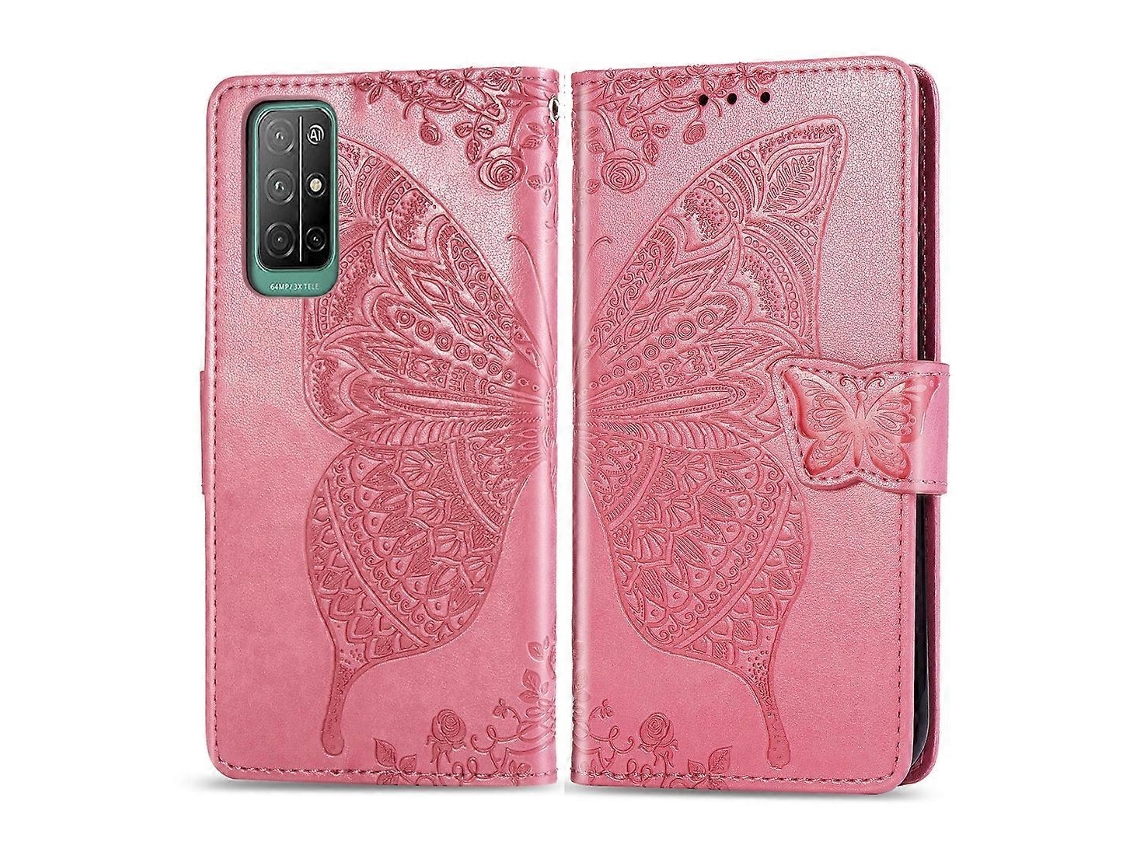 Capa De Couro Com Aba Horizontal, Estampa De Borboleta E Flor Em Relevo, Com Suporte, Compartimento Para Cartão, Função Carteira E Cordão Para Huawei