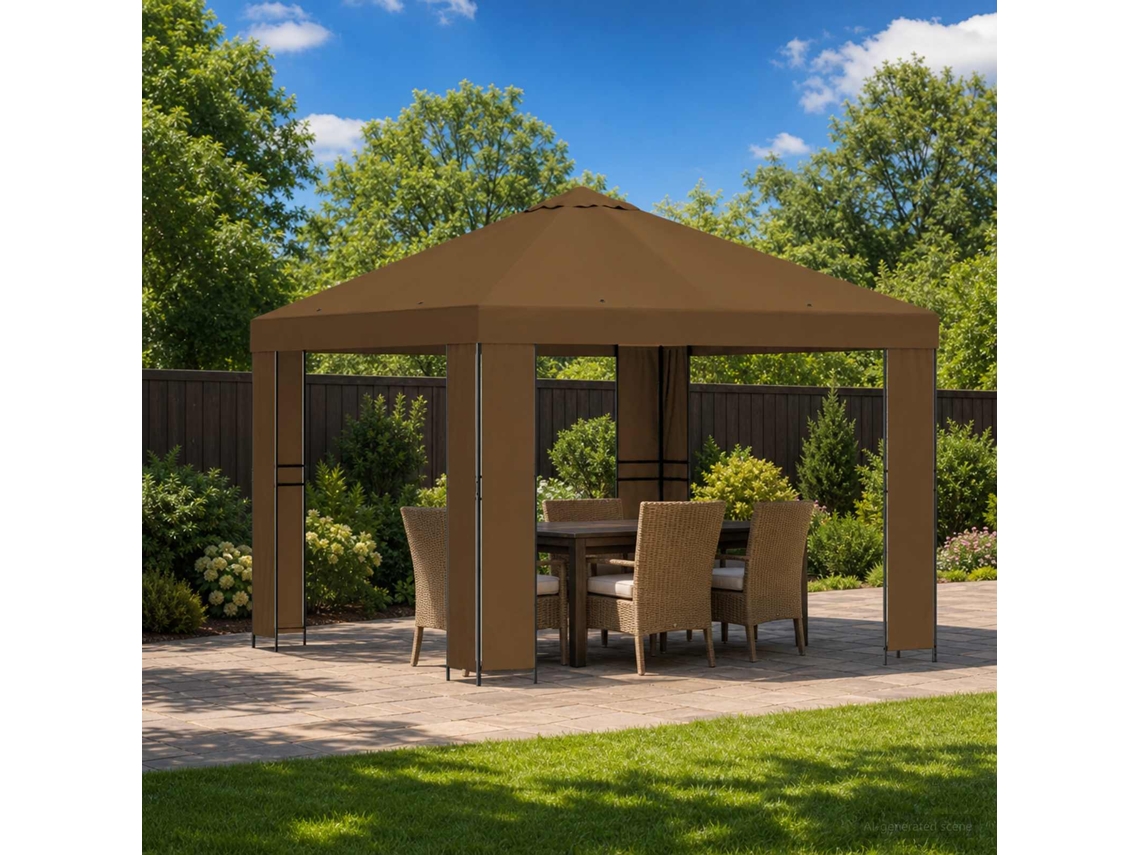 Vidaxl Gazebo 3 X 3 M Cinzento-acastanhado Poliéster E Aço 190 Gsm