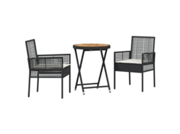 Conjunto 3 Móveis De Jardim Vidaxl Preto Vime Pe (60 X 60 X 75 Cm)