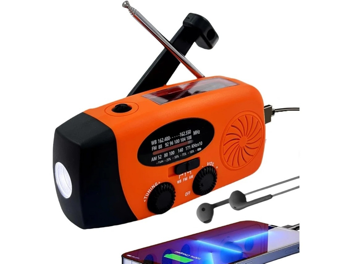 Rádio Solar, Rádio Am/fm Noaa Com Manivela, Lanterna Autoalimentada Com Alarme Sos, 2000 Mah Yizhood (laranja)