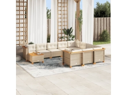 Vidaxl 11 Pcs Conjunto Sofás de Jardim C/ Almofadões Vime Pe Bege