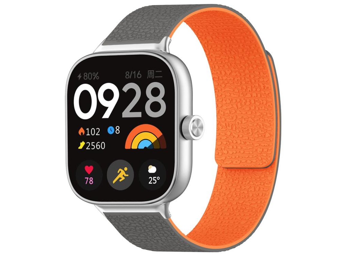 Bracelete Para Redmi Watch 6 / 5 / Xiaomi Band 9 Pro / 8 Pro - Silicone Magnético - Textura De Lichia Cinza E Laranja