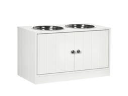 Tigelas elevadas para cães, com armário de 44L, aço inox, para cães grandes, branco, 60x30x35,5cm | S/MARCA