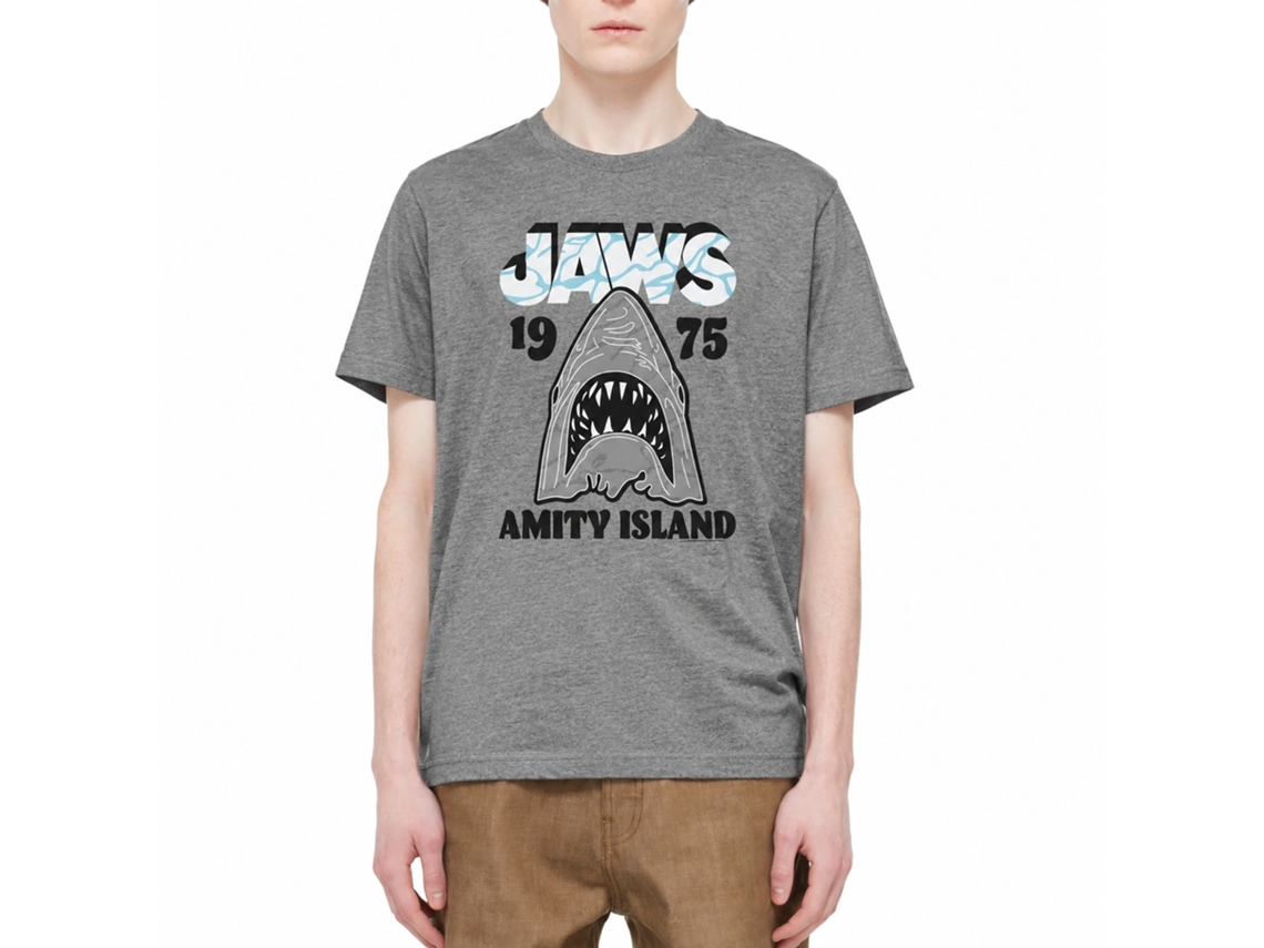 Rockinstone Jaws Movie Gray White Heather Graphite Adult T-shirt Size:xl