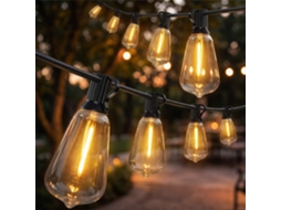 Corrente de Luzes Externas com 50 Luzes Led Ip44. em Pet e Plástico. 1800x3,8x9 Cm. Preto e Transparente Ge