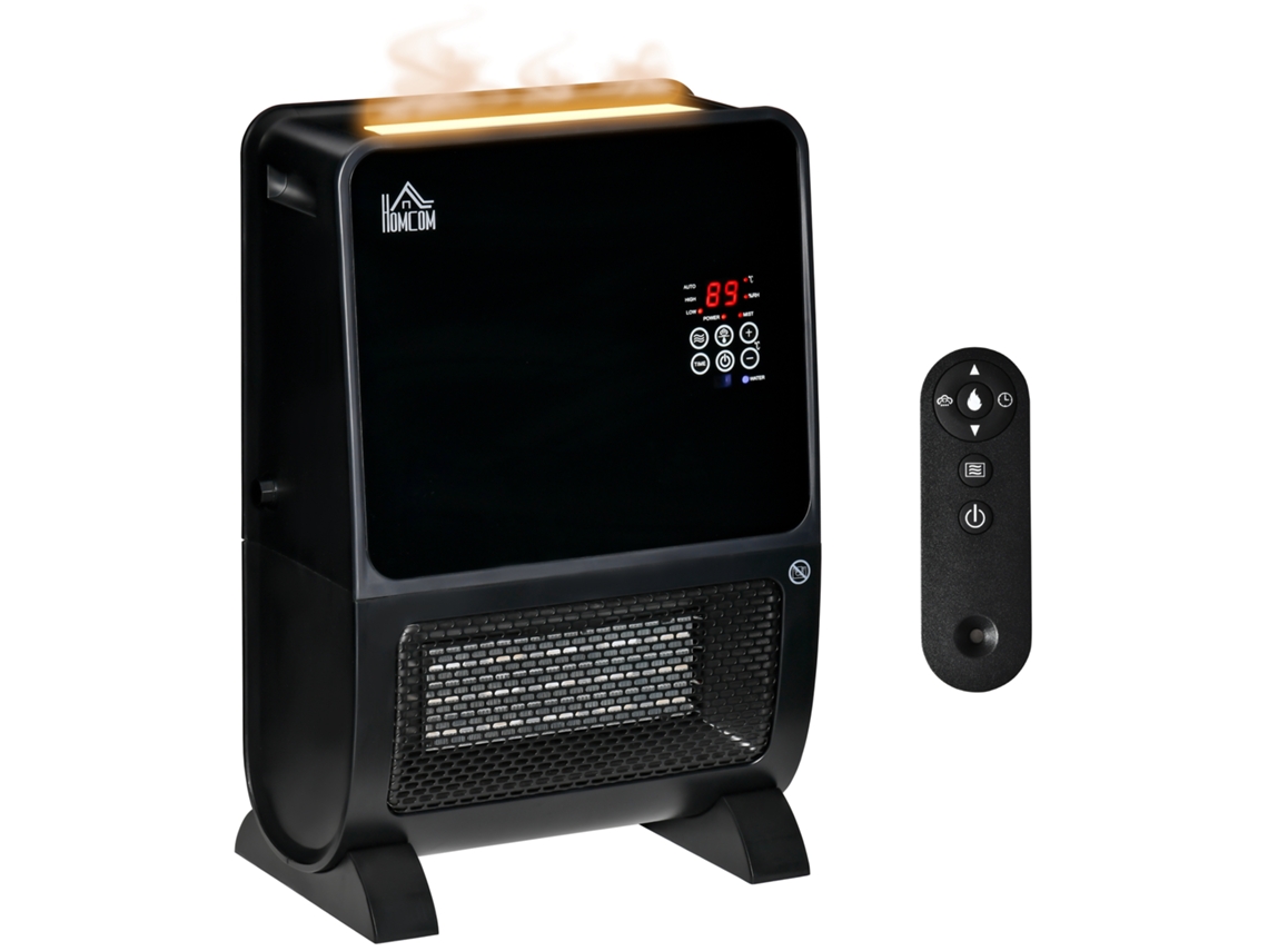 Aquecedor Elétrico 2 em 1 com Umidificador, Luz LED, Temporizador e Controle Remoto, 33x21x49,5cm Preto | S/MARCA