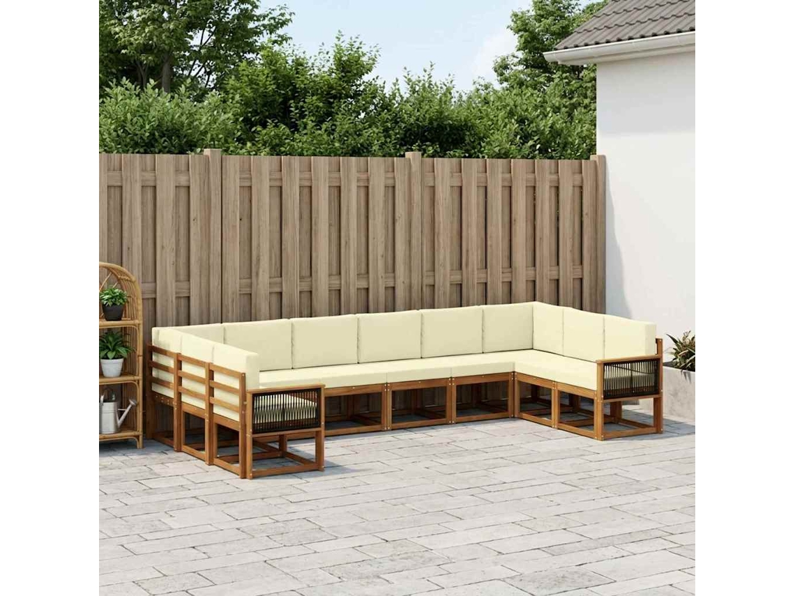 Vidaxl Conjunto De Sofás Para Exterior 10 Pcs Natural E Creme