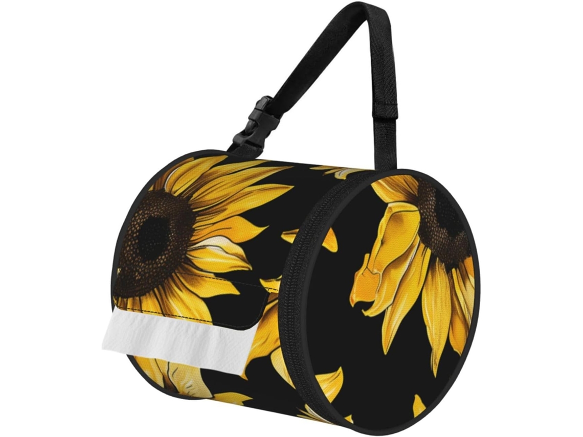 Porta Papel Higiênico Portátil Com Estampa De Girassóis, Alça Ajustável, Design Floral Amarelo, Dobrável, Ideal Para