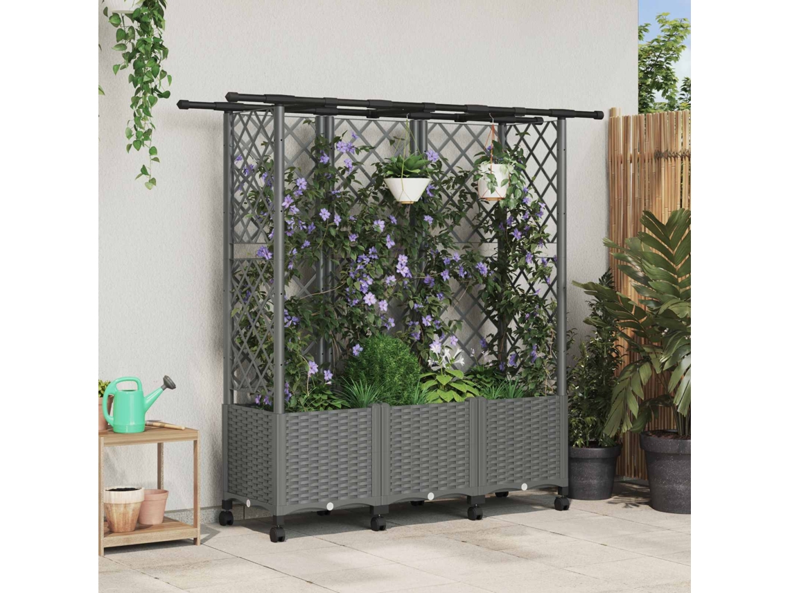 Vidaxl Cama Elevada Com Treliça E Telhado Cinzento-claro Pp