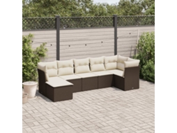 Conjunto de Sofás 7 Peças Jardim C/ Almofadões Vime Pe Castanho Dkd Home Decor