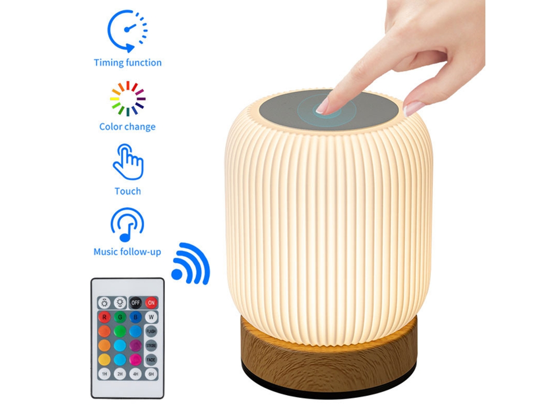 Castiçal de mesa de cabeceira sensível ao toque com controle remoto e acabamento em imitação de madeira, luz ambiente RGB colorida MISSCA