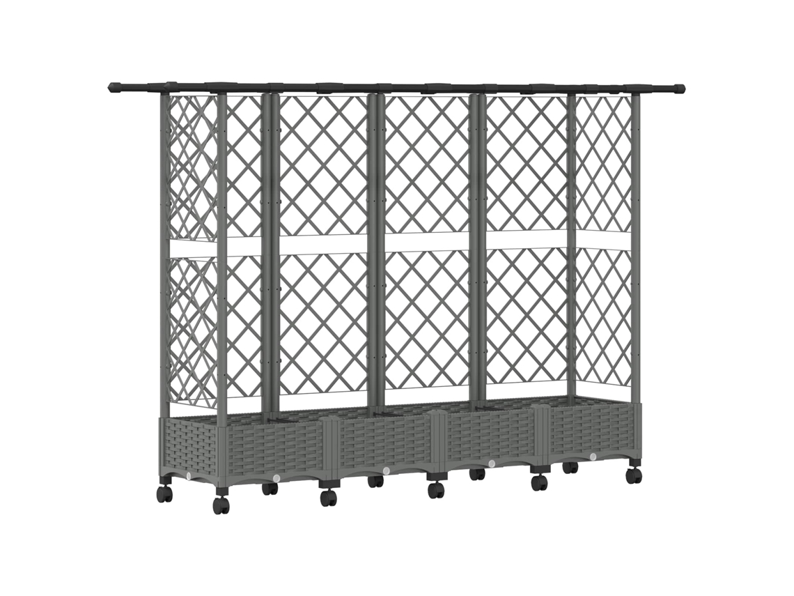 Vidaxl Cama Elevada Com Treliça E Telhado Cinzento-claro Pp