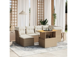Vidaxl 7 Pcs Conjunto De Sofás P/ Jardim Com Almofadões Vime Pe Bege