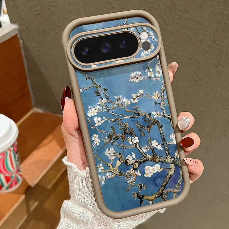 (café) Capa De Celular Google Pixel 10 Pro Em Tpu Macio Com Estampa Floral Branca
