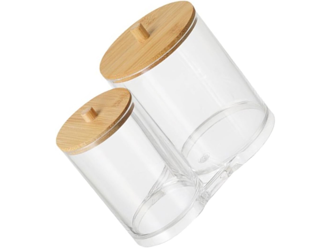 Organizador Algodão Porta Absorventes Interno Portátil Redondo Tamanho Médio Acrílico Tampa Bambu Prova Poeira GOKOCO