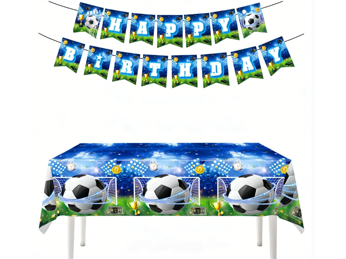 Kit Decoração Festa Futebol Copa do Mundo: Toalha de Mesa + Bandeirinhas (15pcs), Ergonómico, Uso Diário STELASPLEN (137*274cm)
