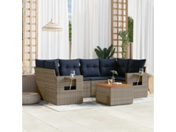 Vidaxl Conjunto De Sofá De Jardim Com 7 Peças E Almofadas Em Rattan Sintético Cinza