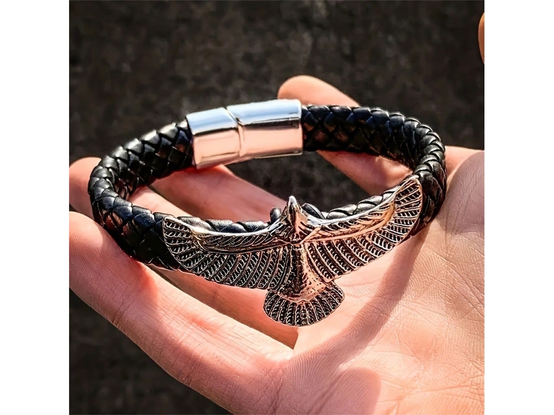 Pulseira de couro trançado com fivela de águia SIURN