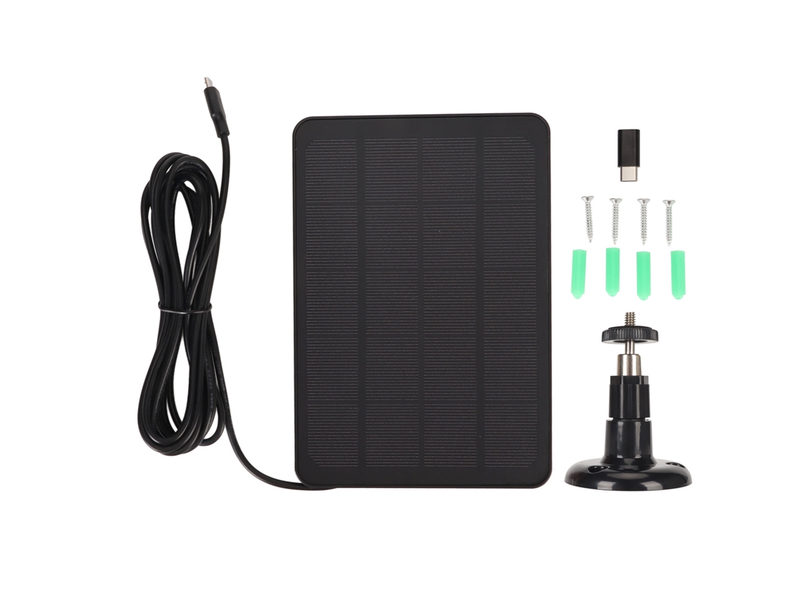 Panel Solar Para Cámara Cargador Ip65 Impermeable 5v 4w Micro Usb C Negro