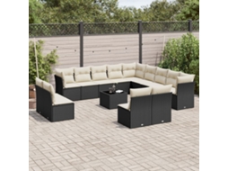 Vidaxl 14 Pcs Conjunto De Sofás P/ Jardim C/ Almofadões Vime Pe Preto