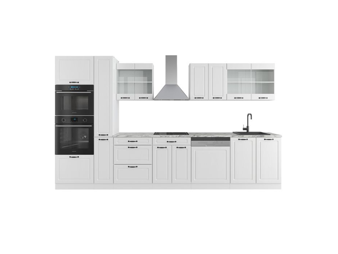 Linha de cozinha R-Line, 350 cm com armário alto, sem bancada, Country branco/branco, Vicco