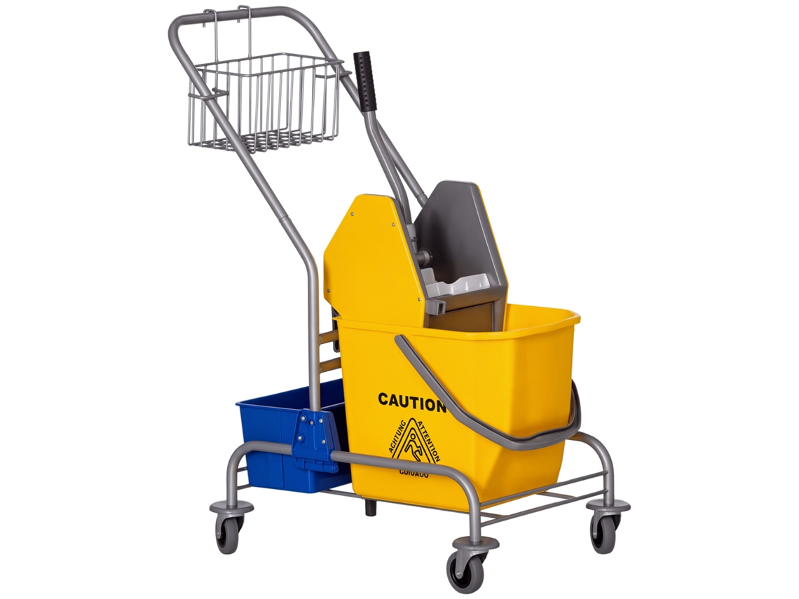 Carro de Limpeza Profissional com Balde de 25 Litros, Rodas e Rodapé Removível 72x49,5x95 Cm Amarelo S/MARCA