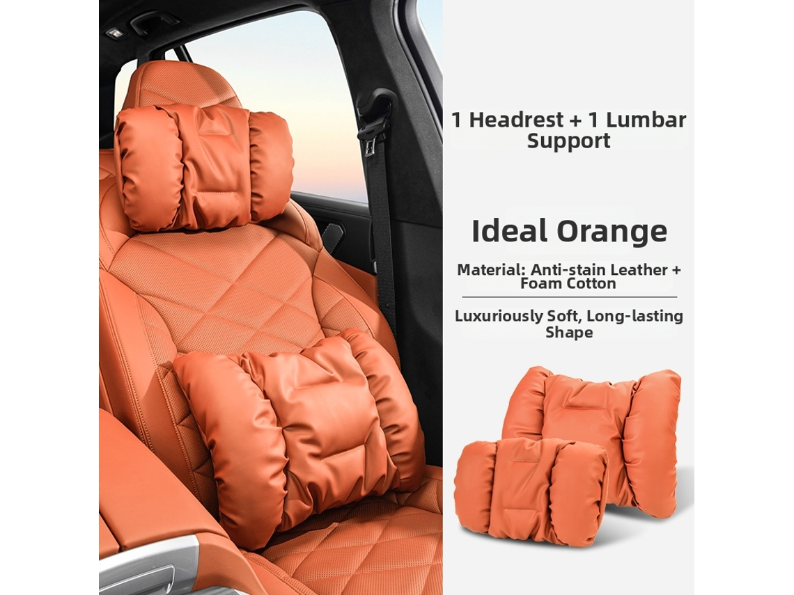 Conjunto de Almofadas de Apoio para Pescoço e Lombar HENTEN HOME Material de Couro Resistente a Manchas, Suporte Macio e Resiliente Laranja