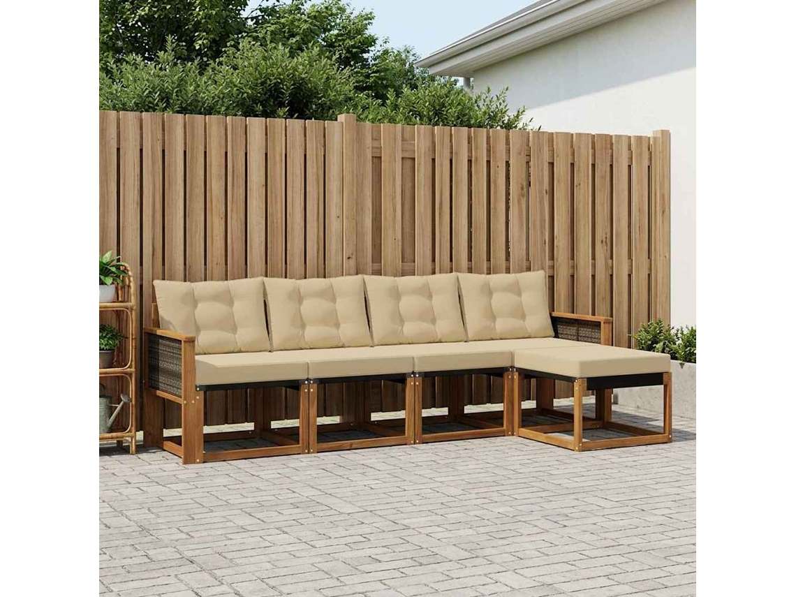 Vidaxl Conjunto De Sofás Para Exterior 5 Unid. Natural E Bege