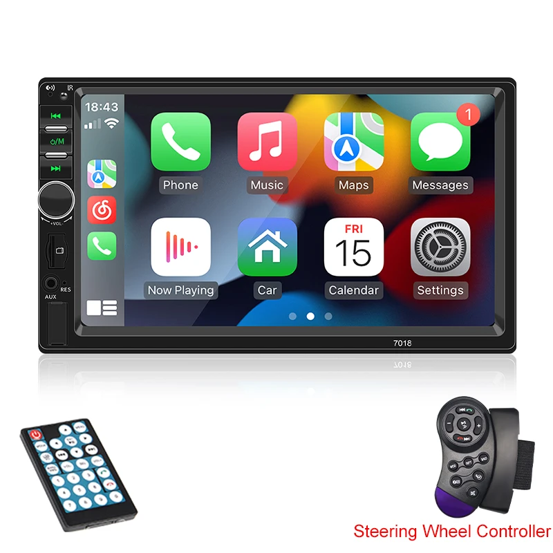 Rádio Automotivo 2 Din De 7 Polegadas Com Carplay, Android Auto, Mp5, Fm, Usb E Tf, Com Controle Remoto.