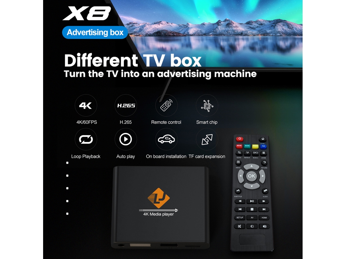 Player de Publicidade EOOCOO com suporte a mídia 4k