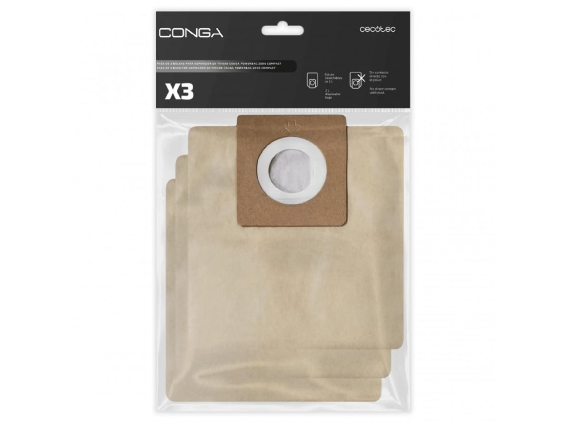Cecotec Pack 3 Sacos para Aspirador Compact Sled Conga PowerBag 2000. Inclui 3 bolsas compatíveis com Conga Powerbag 2000 Compact