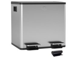 Lixeira De Cozinha Em Aço Inoxidável Com 2 Compartimentos (2 X 15l), Pedais, Tampas Com Fechamento Suave E Balde Removível - Prateada