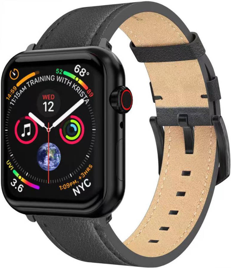 Bracelete Apple Watch 42/49 mm SWISSTEN Leather (Preto/Preto)