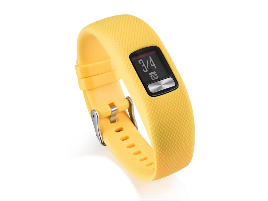 Bracelete Para Garmin Vivofit 4 - Silicone Esportivo - Fivela Prateada (tamanho G) Amarelo