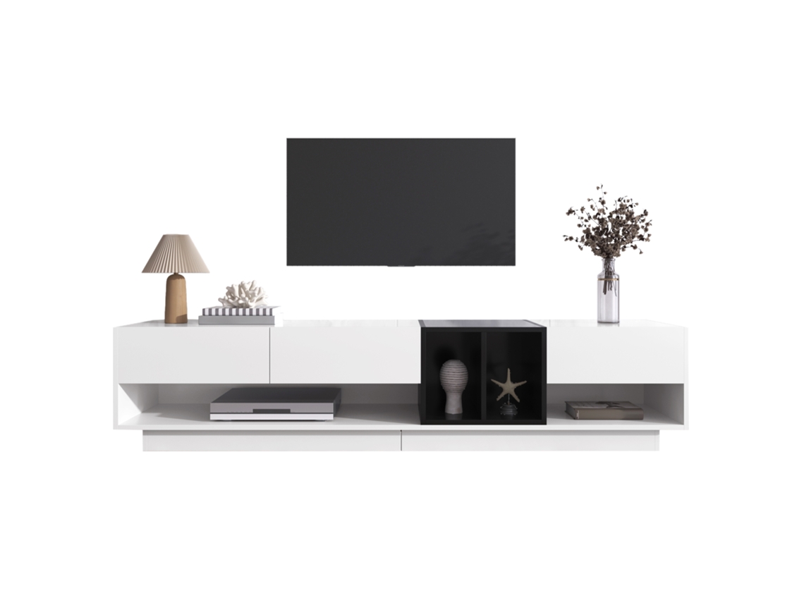 Aparador De Tv Em Alto Brilho Branco E Preto,design Em Bloco De Cores,com Gavetas E Prateleiras Para Armazenamento