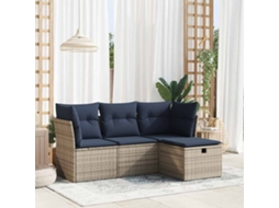 Vidaxl 4 Pcs Conjunto Sofás De Jardim C/ Almofadões Vime Pe Cinzento