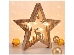 Lâmpada decorativa led 3d em forma de estrela de madeira com 10 leds branco quente S/MARCA