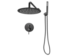 Conjunto De Torneira De Parede Com Chuveiro Redondo De 25,4 Cm Succebuy Em Preto Mate