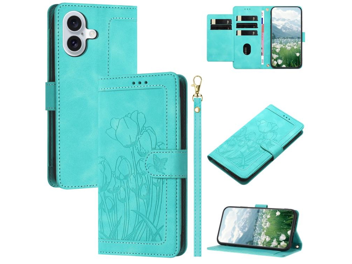 Capa Para Iphone 17 Em Couro Com Tulipas E Cordão.