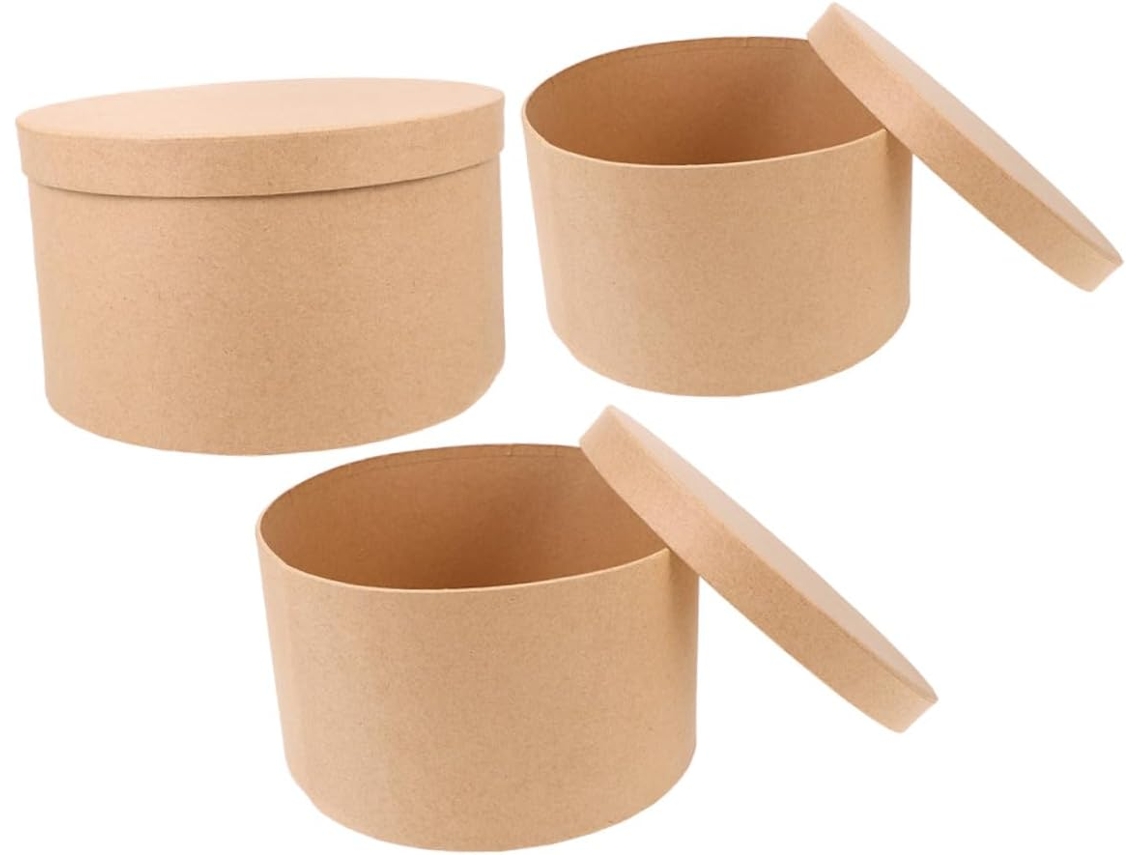 Caixas De Presente Papel Kraft Vagamente Redondas Com Design Atraente, 3 Unidades, Ideais Para Biscoitos E Artesanato Em