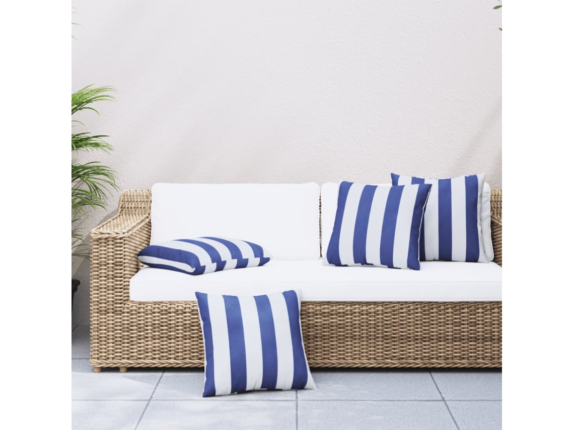 Vidaxl Almofadas Decorativas 4pcs 60x60 Cm Tecido Riscas Azul/branco