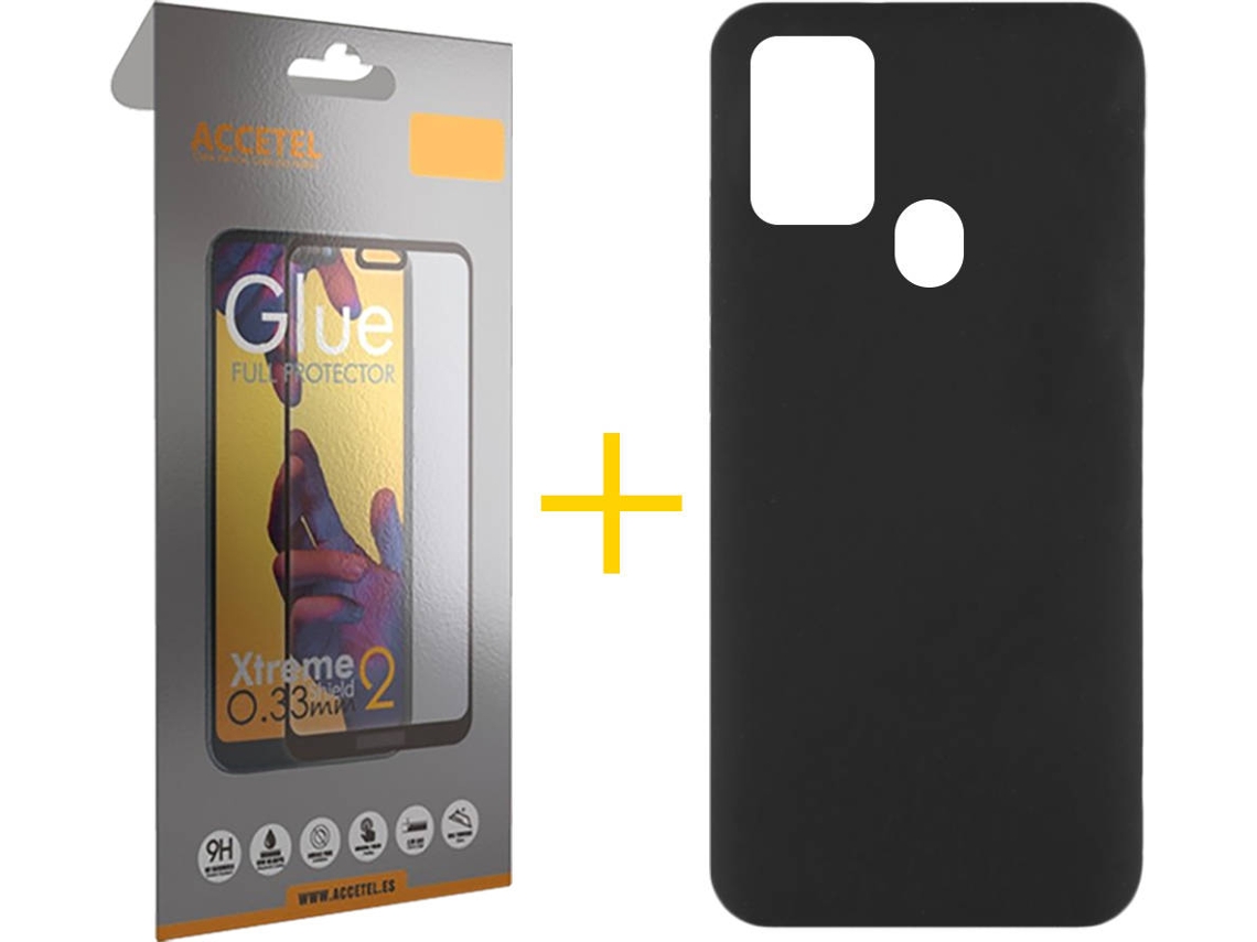 Capa e Película de Vidro Full Samsung Galaxy A21s ACCETEL Silicone Líquido Preto