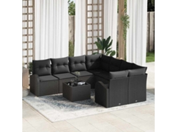 Vidaxl Conjunto De Sofás Com Almofada 9 Pcs Preto Vime Pe