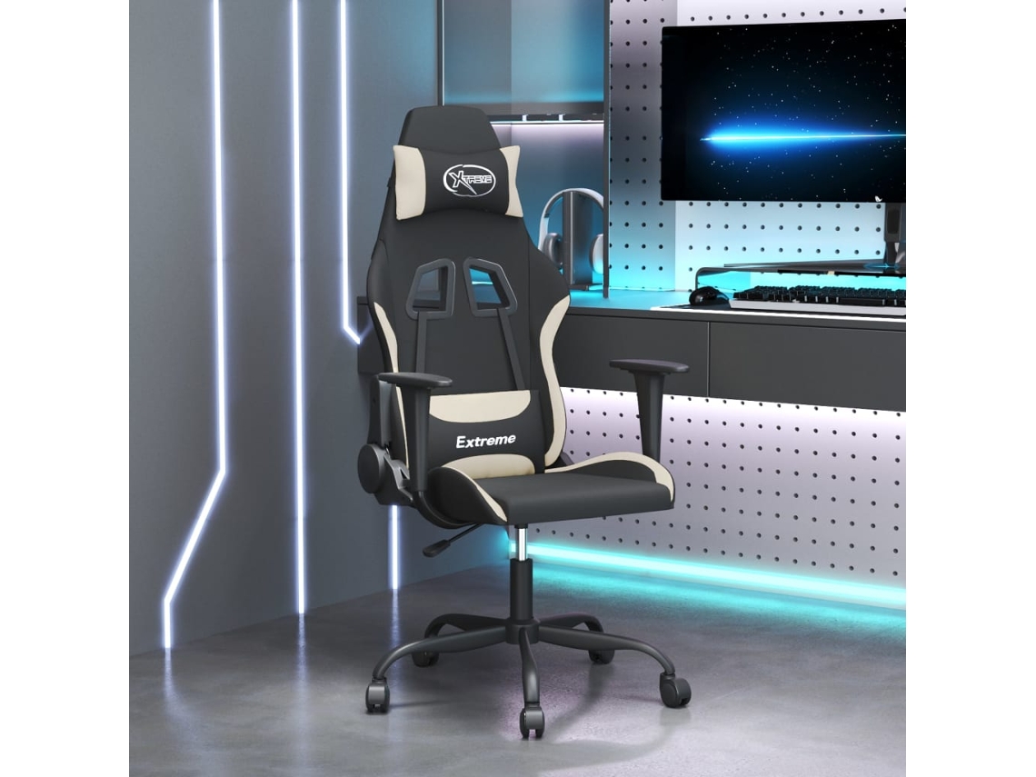Vidaxl Cadeira De Gaming Tecido Cor Preto E Creme