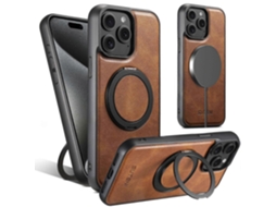 Capa Traseira De Couro Para Iphone 15 Pro Compatível Com Textura Encerada E Suporte Giratório