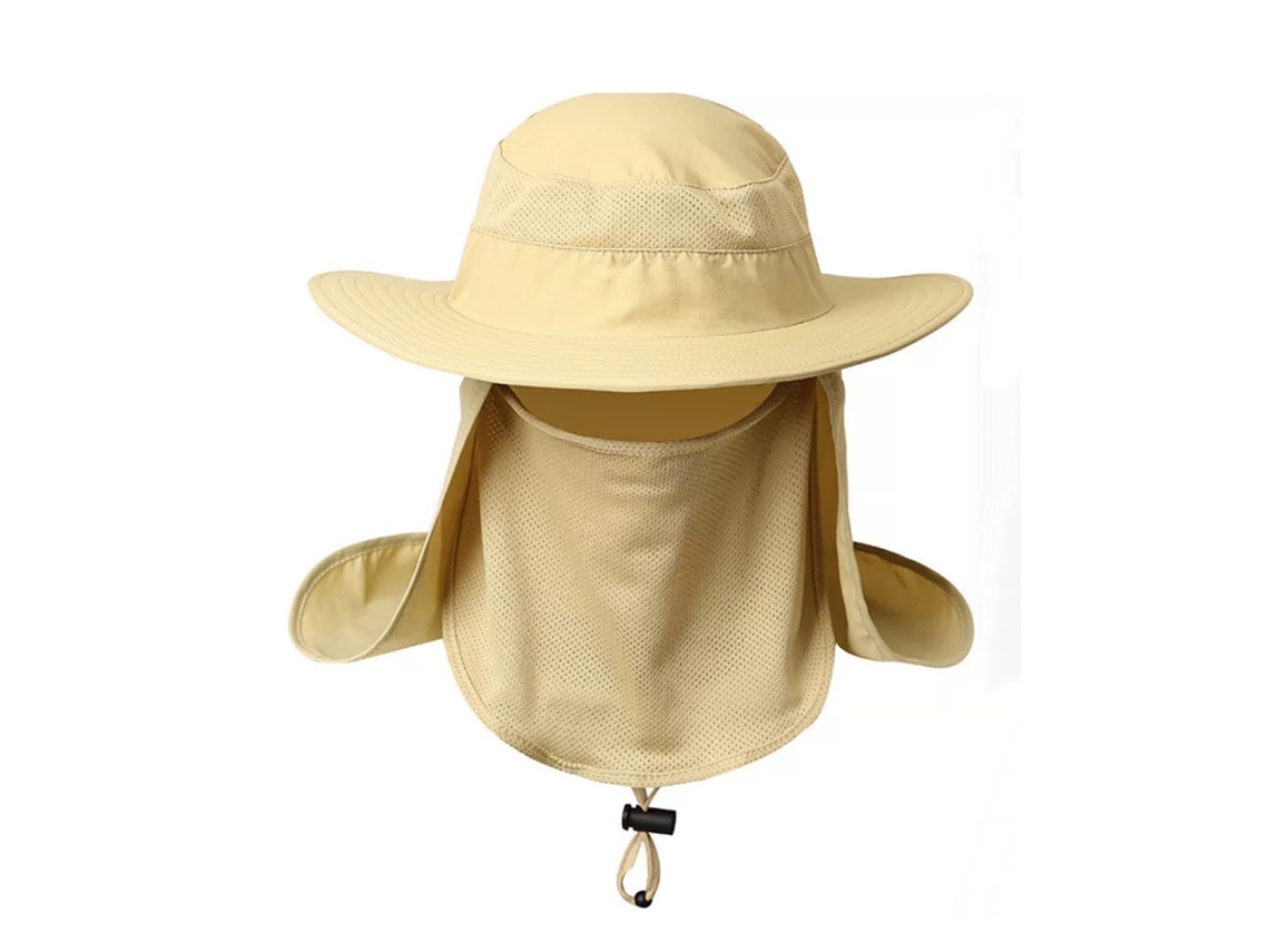 Chapéu de Sol Masculino, Impermeável, com Tule, Protetor UV, Khaki | S/MARCA