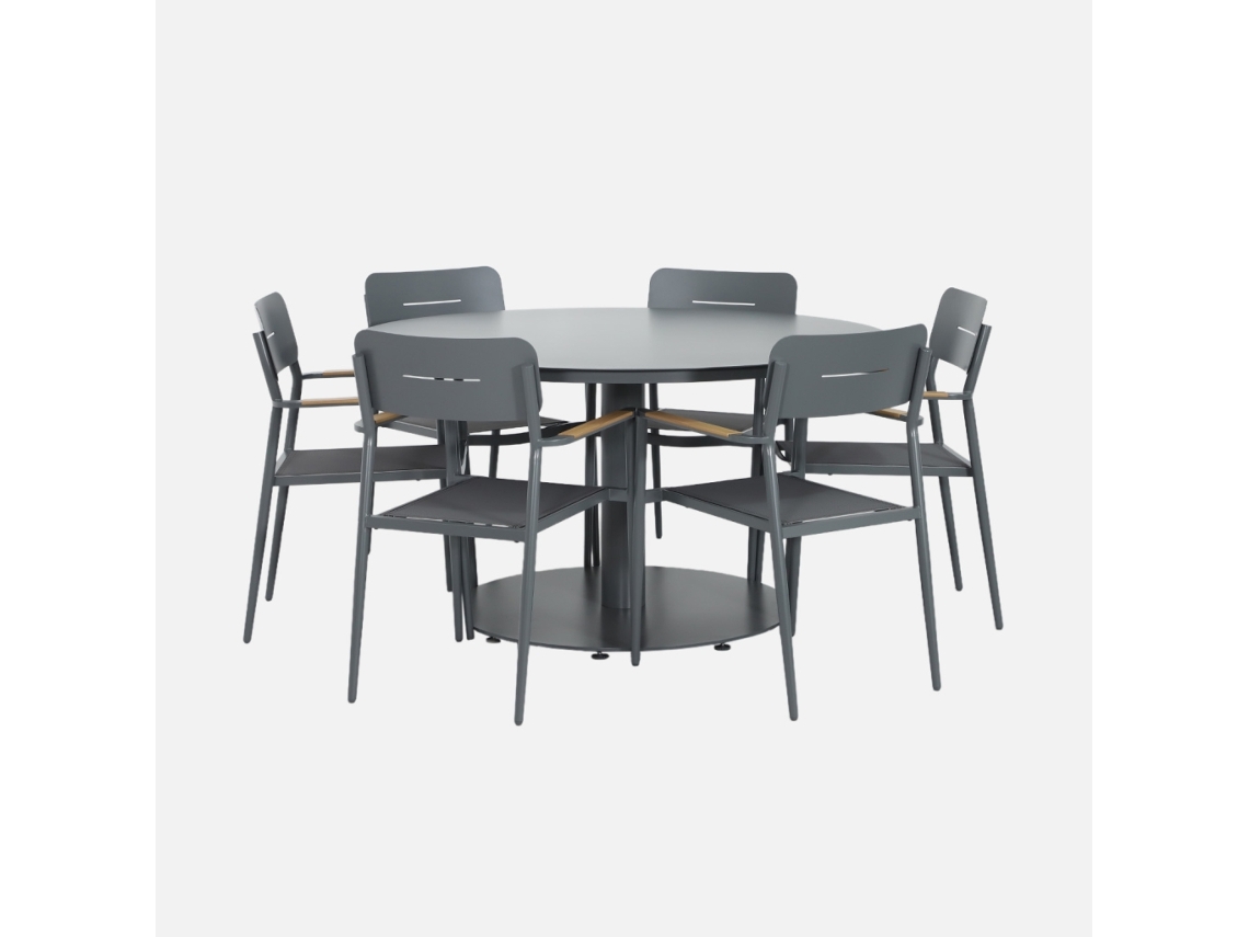 Conjunto De Jardim Com Mesa Redonda Em Alumínio Com 6 Cadeiras, Antracite